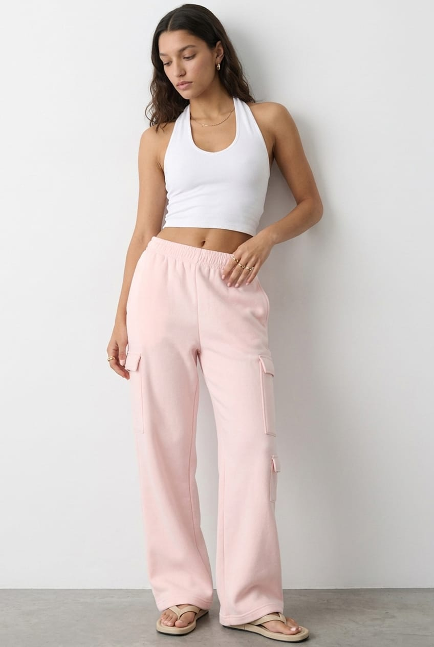 Pink Track Long Cargo Sweat for Ally Fashion