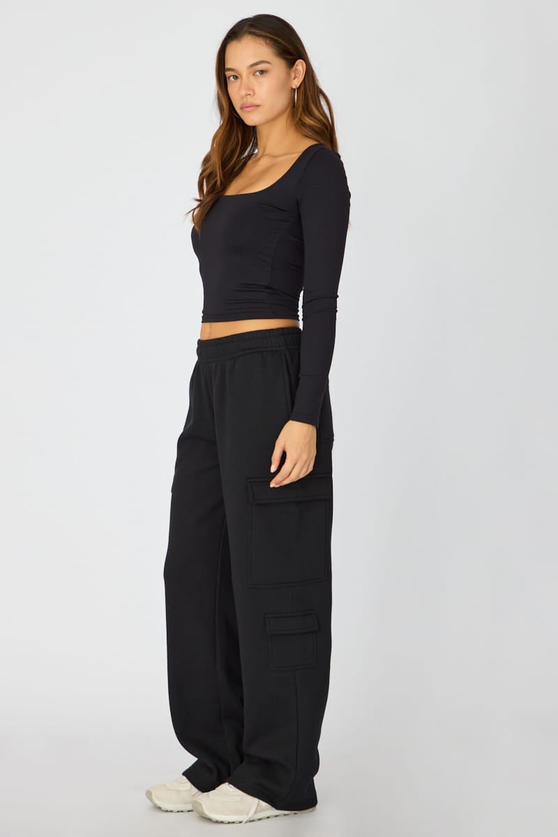 Black Track Long Cargo Sweat for Ally Fashion