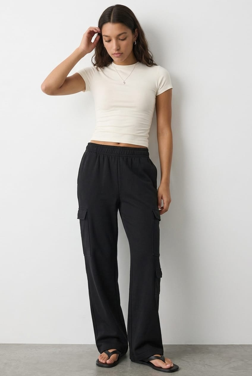 Black Track Long Cargo Sweat for Ally Fashion