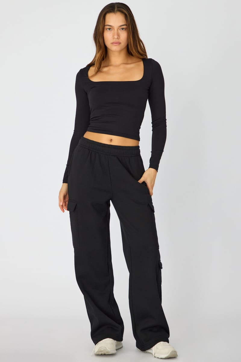 Black Track Long Cargo Sweat for Ally Fashion