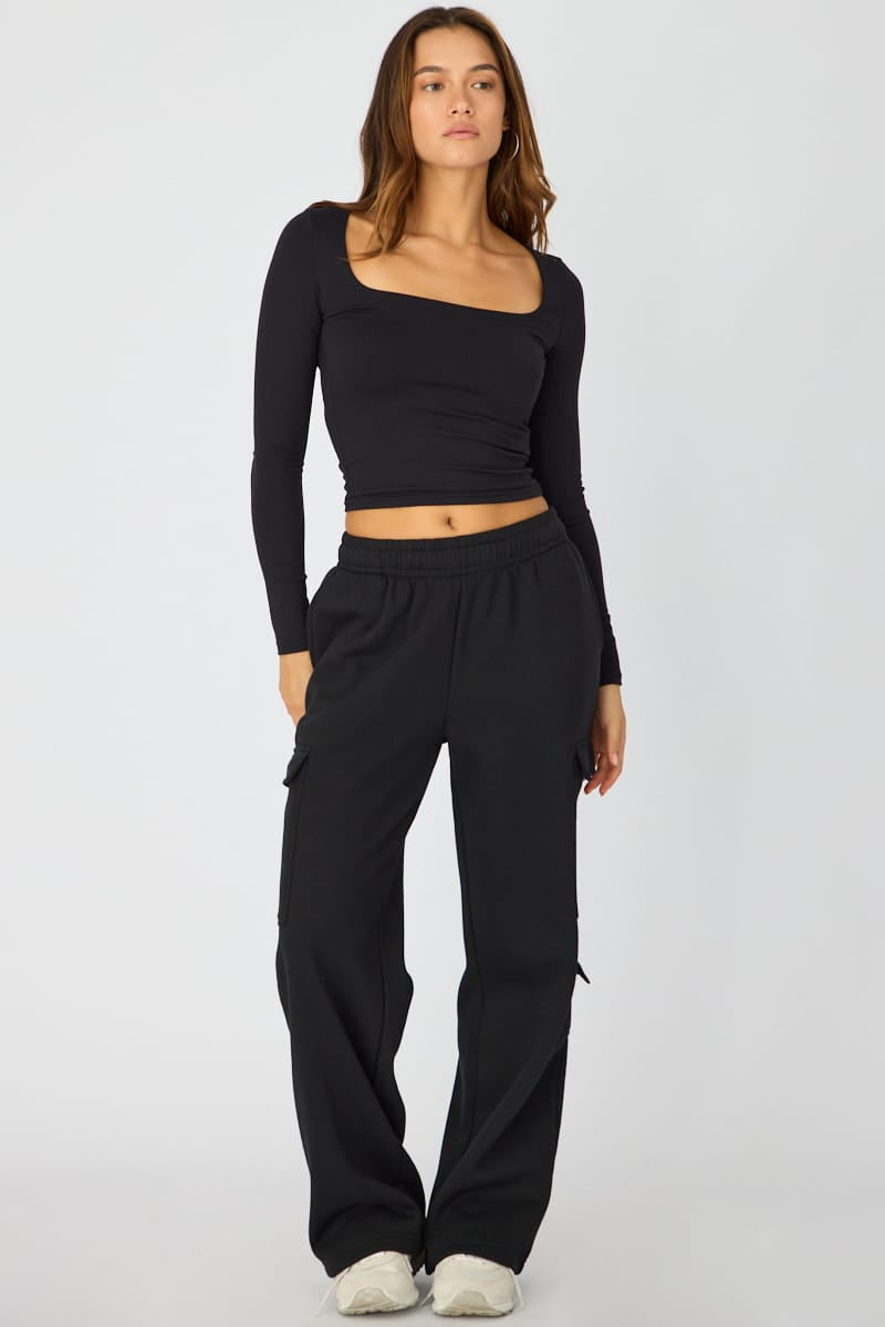 Black Track Long Cargo Sweat for Ally Fashion