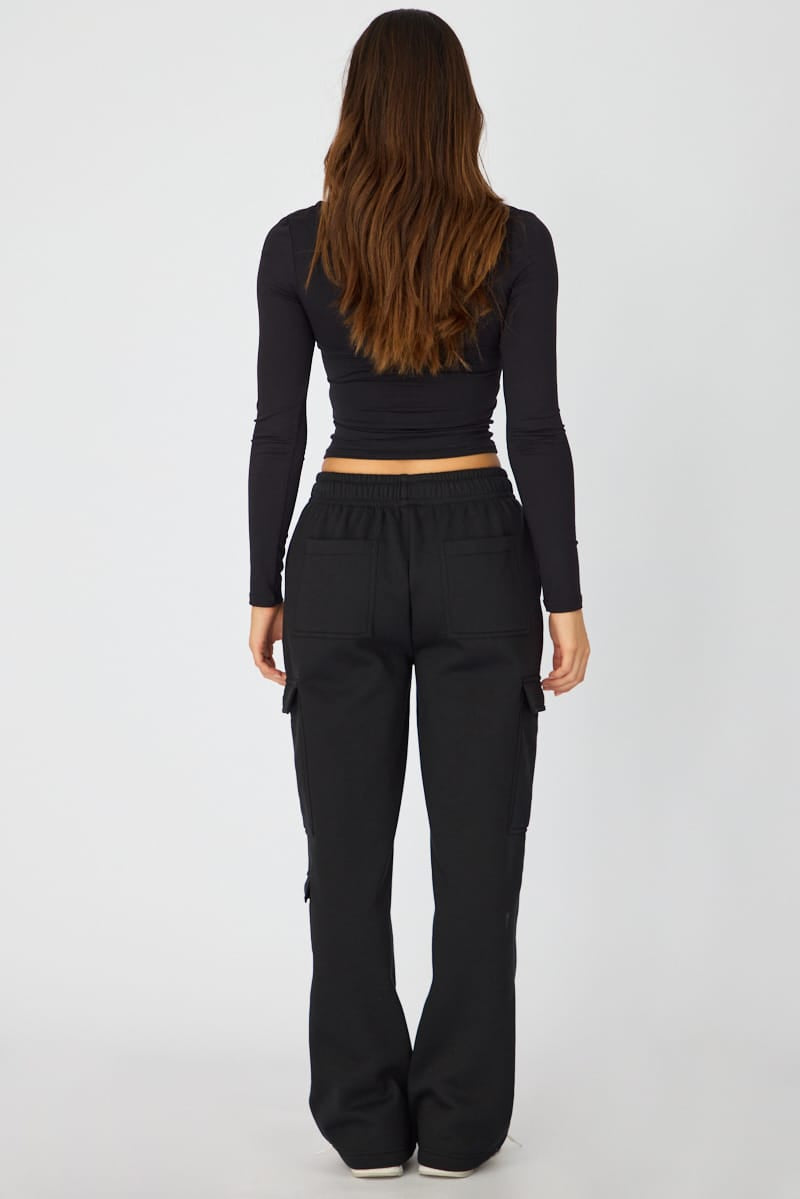 Black Track Long Cargo Sweat for Ally Fashion