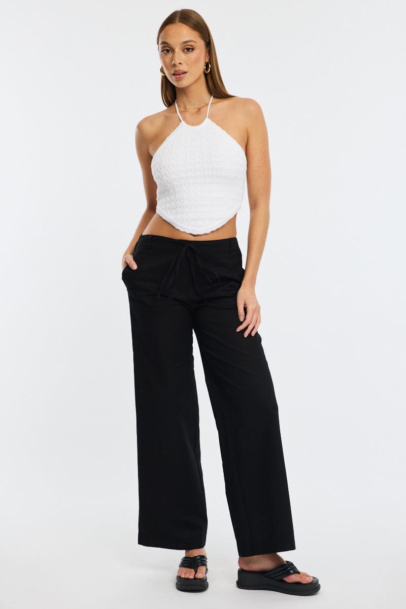 Black Wide Leg Pants Waist Tie for Ally Fashion