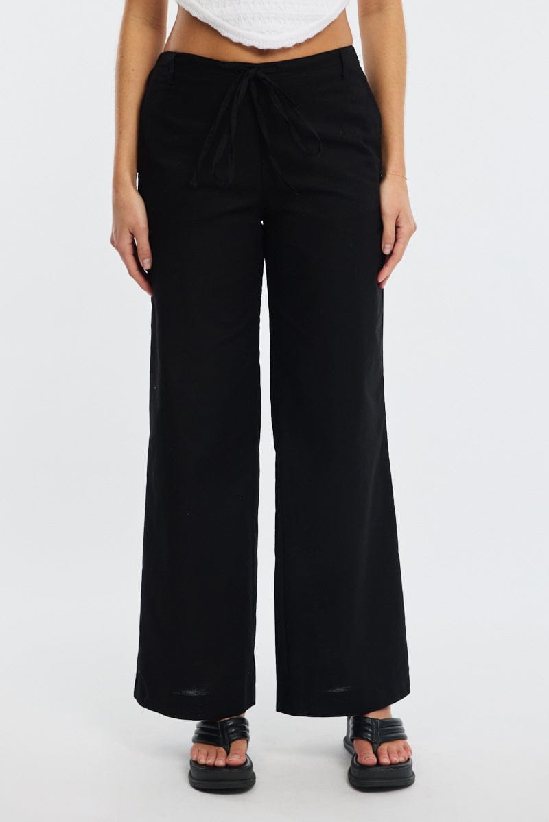 Black Wide Leg Pants Waist Tie for Ally Fashion