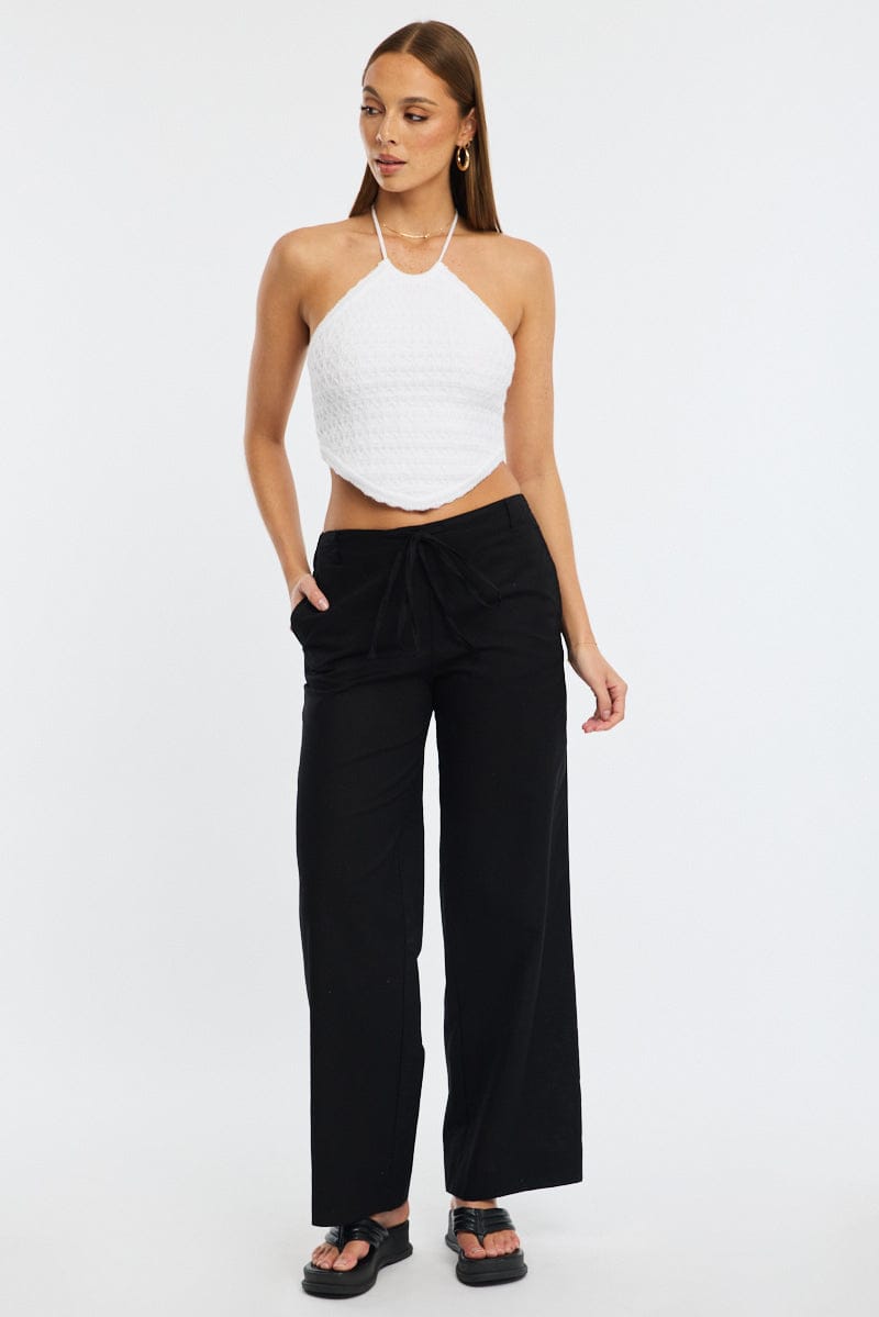 Black Wide Leg Pants Waist Tie for Ally Fashion