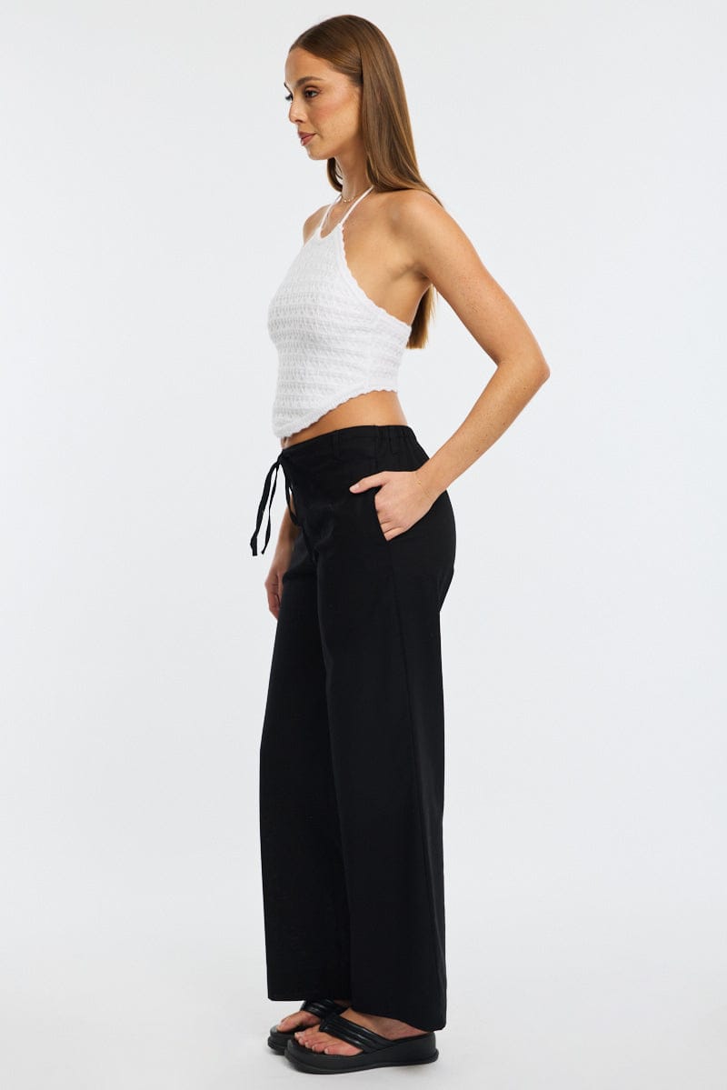 Black Wide Leg Pants Waist Tie for Ally Fashion