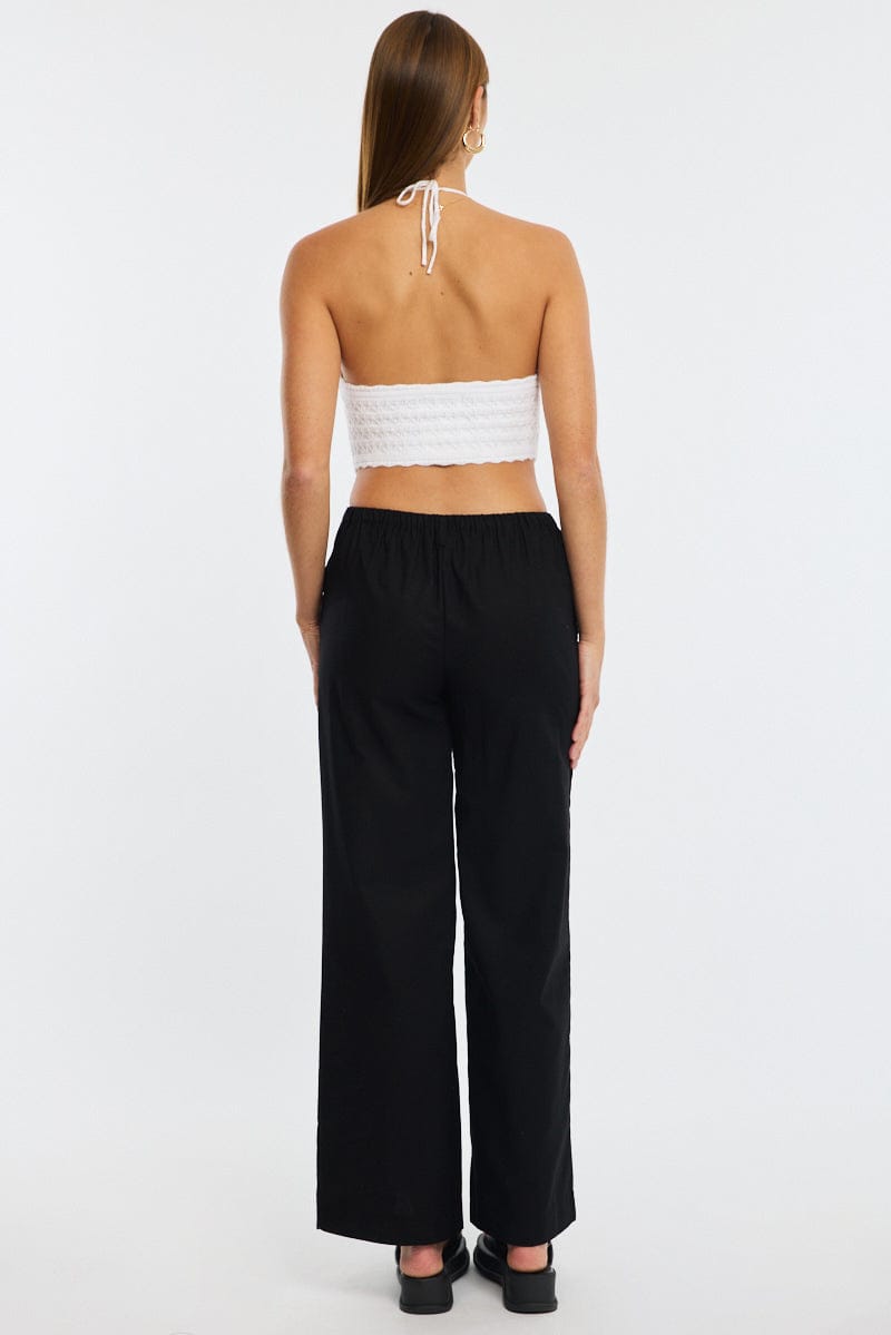 Black Wide Leg Pants Waist Tie for Ally Fashion
