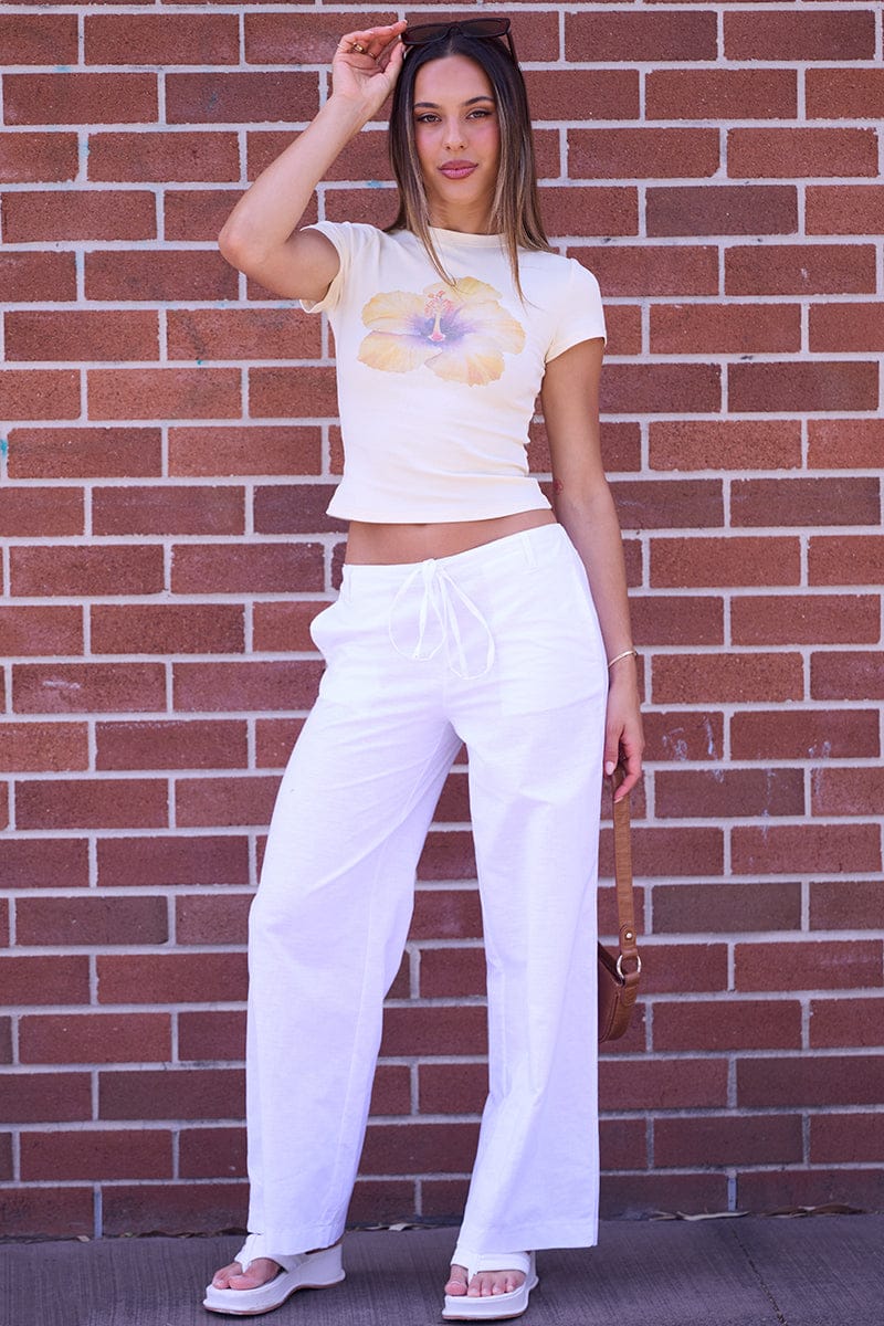 White Wide Leg Pants Waist Tie for Ally Fashion
