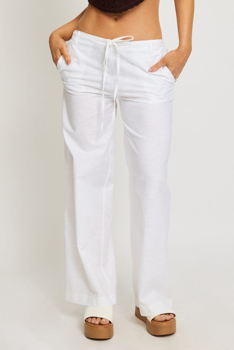 White Wide Leg Pants Waist Tie for Ally Fashion