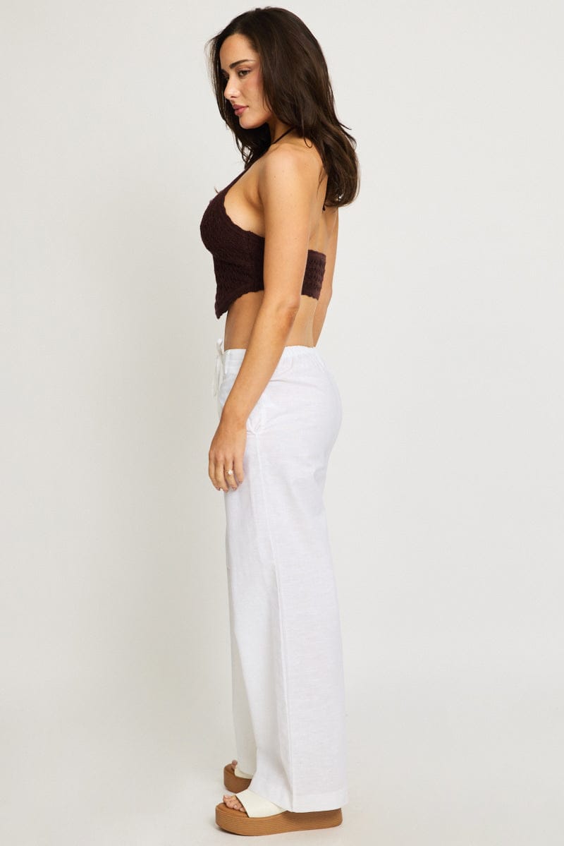 White Wide Leg Pants Waist Tie for Ally Fashion