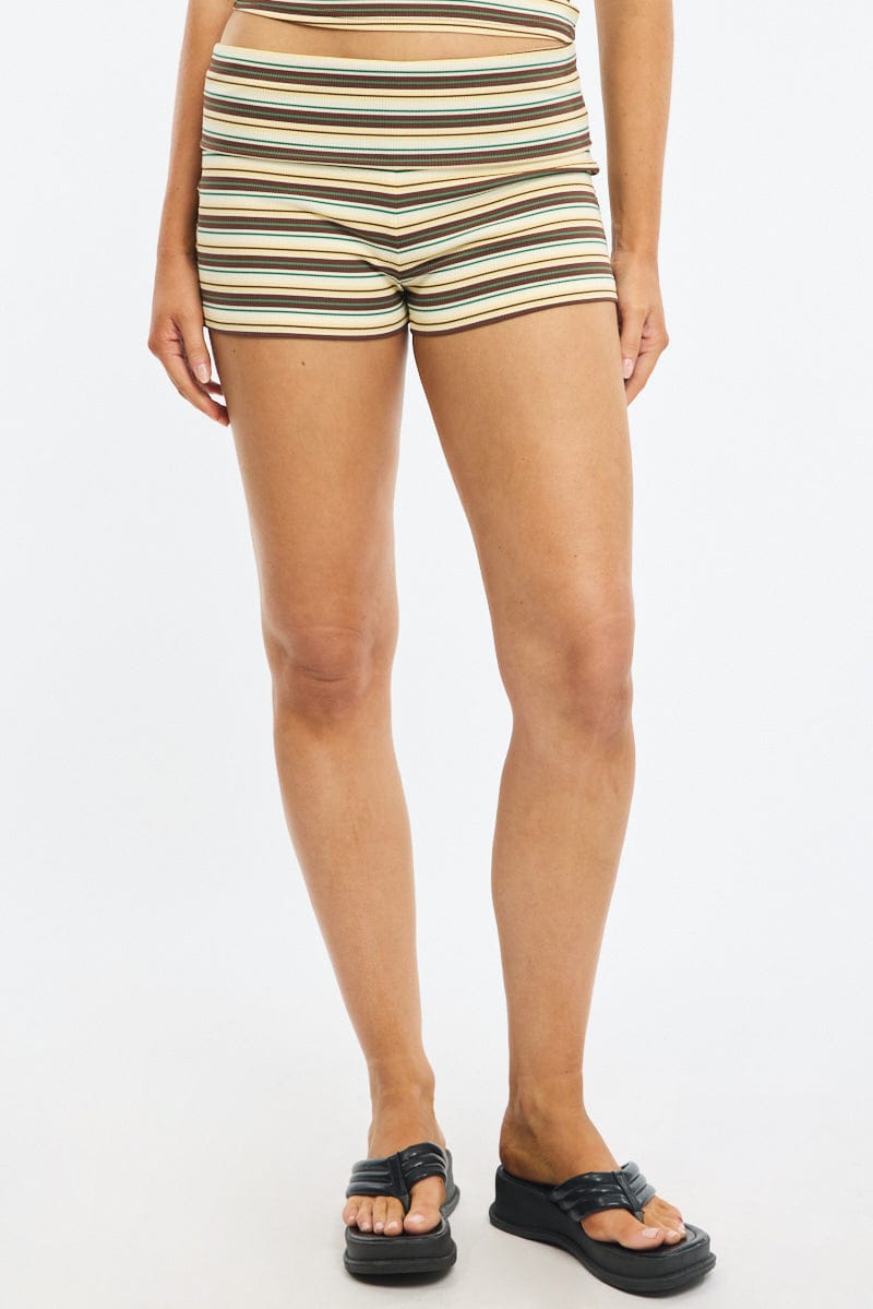 Yellow Stripe Shorts Folded Waist for Ally Fashion