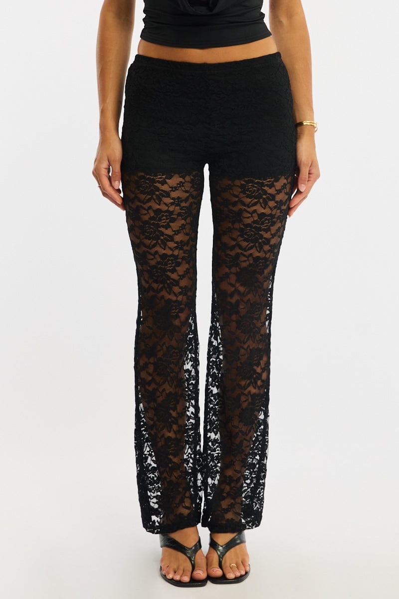 Black Flare Leg Pants Lace for Ally Fashion