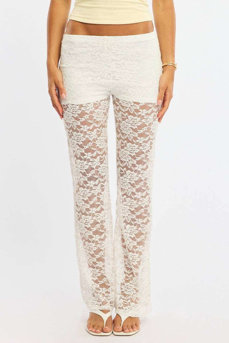 White Flare Leg Pants Lace for Ally Fashion