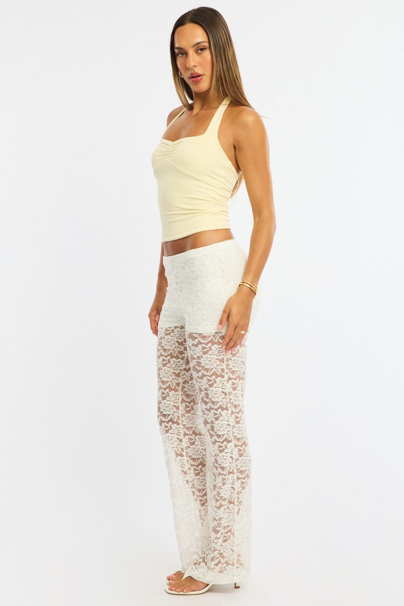 White Flare Leg Pants Lace for Ally Fashion
