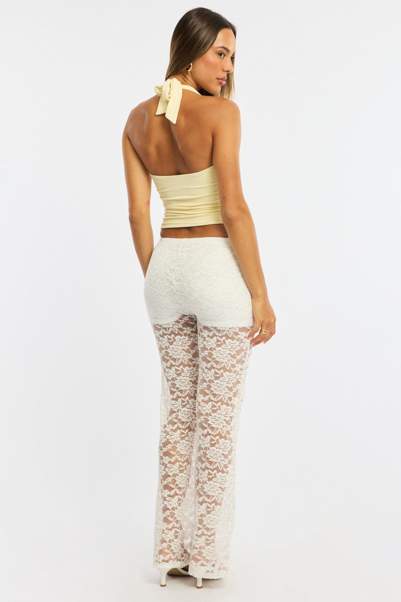 White Flare Leg Pants Lace for Ally Fashion