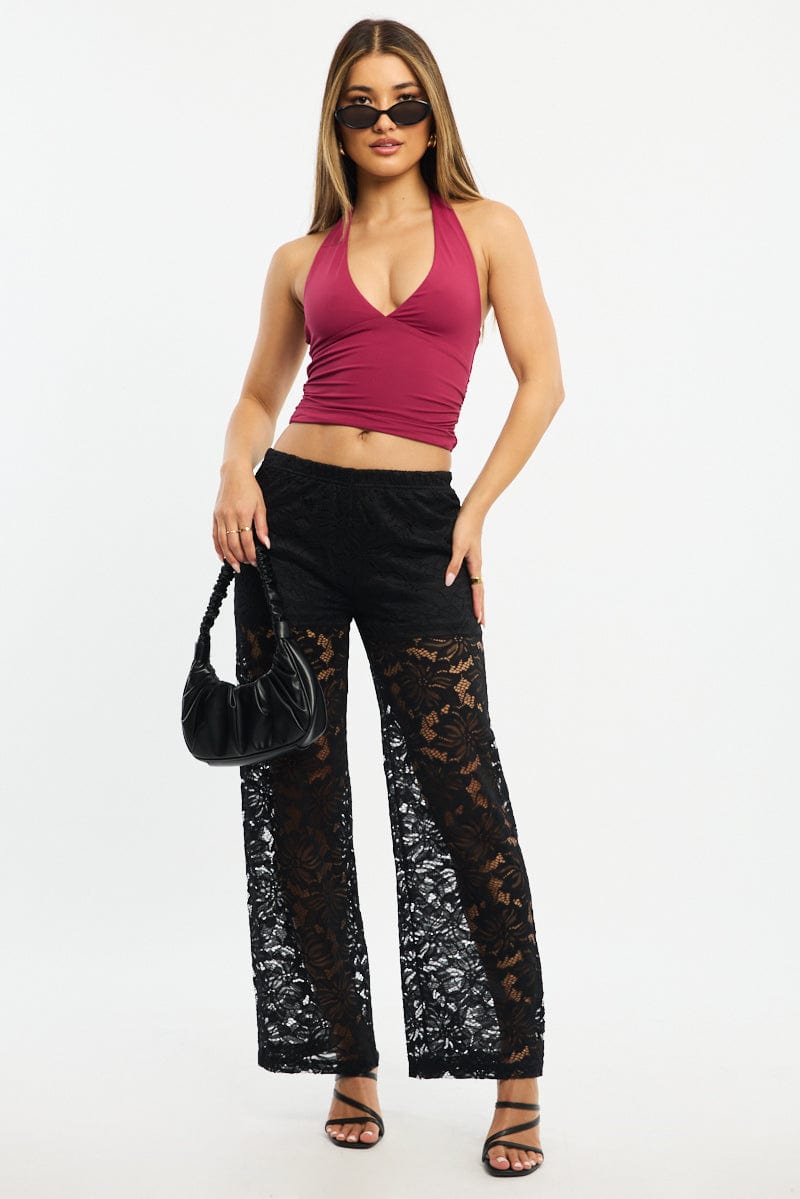 Black Wide Leg Pants Lace for Ally Fashion