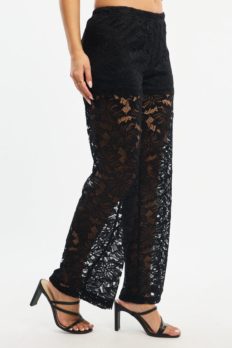 Black Wide Leg Pants Lace for Ally Fashion
