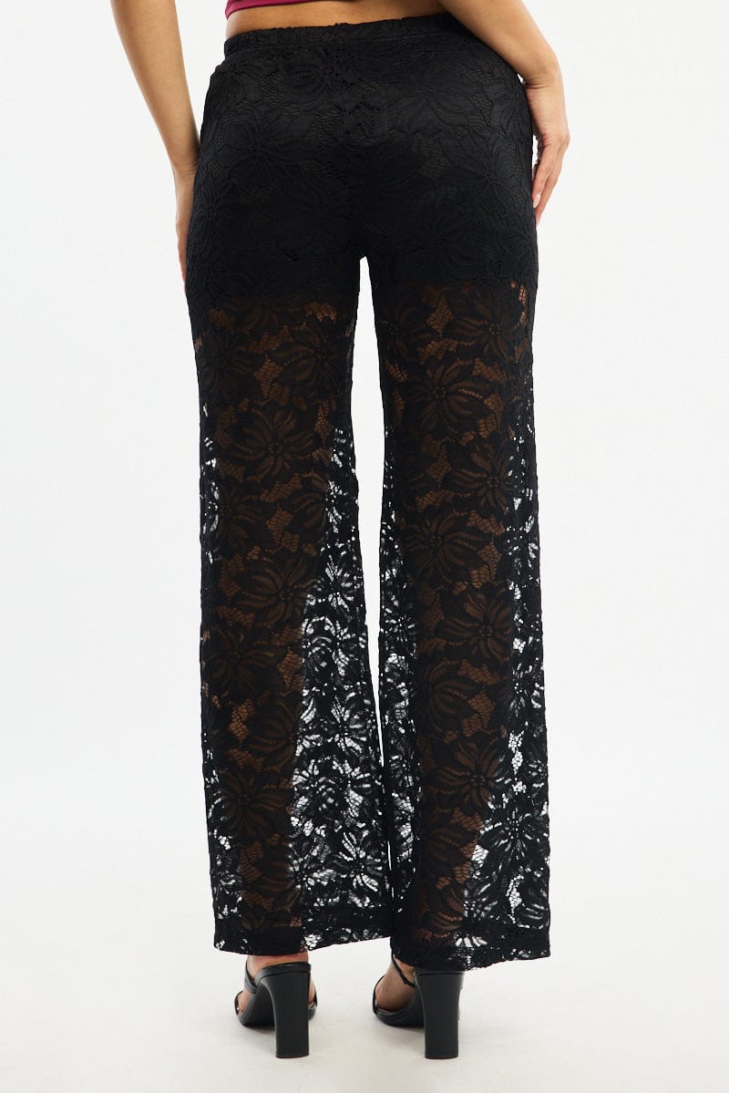 Black Wide Leg Pants Lace for Ally Fashion