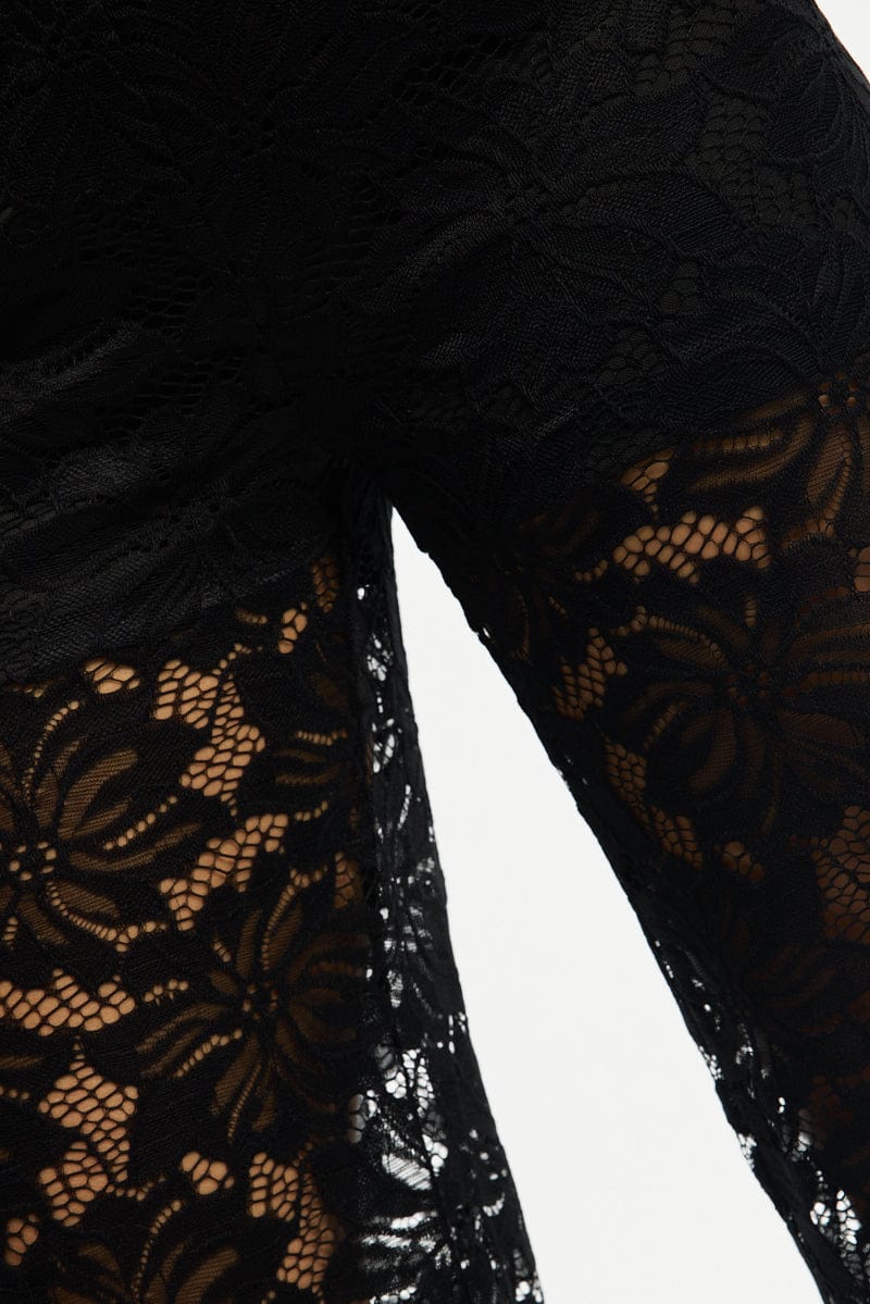 Black Wide Leg Pants Lace for Ally Fashion