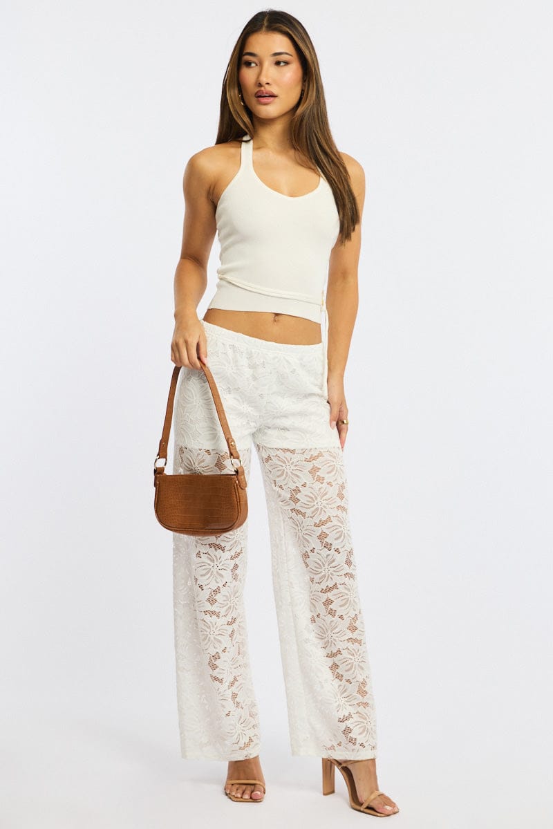 White Wide Leg Pants Lace for Ally Fashion