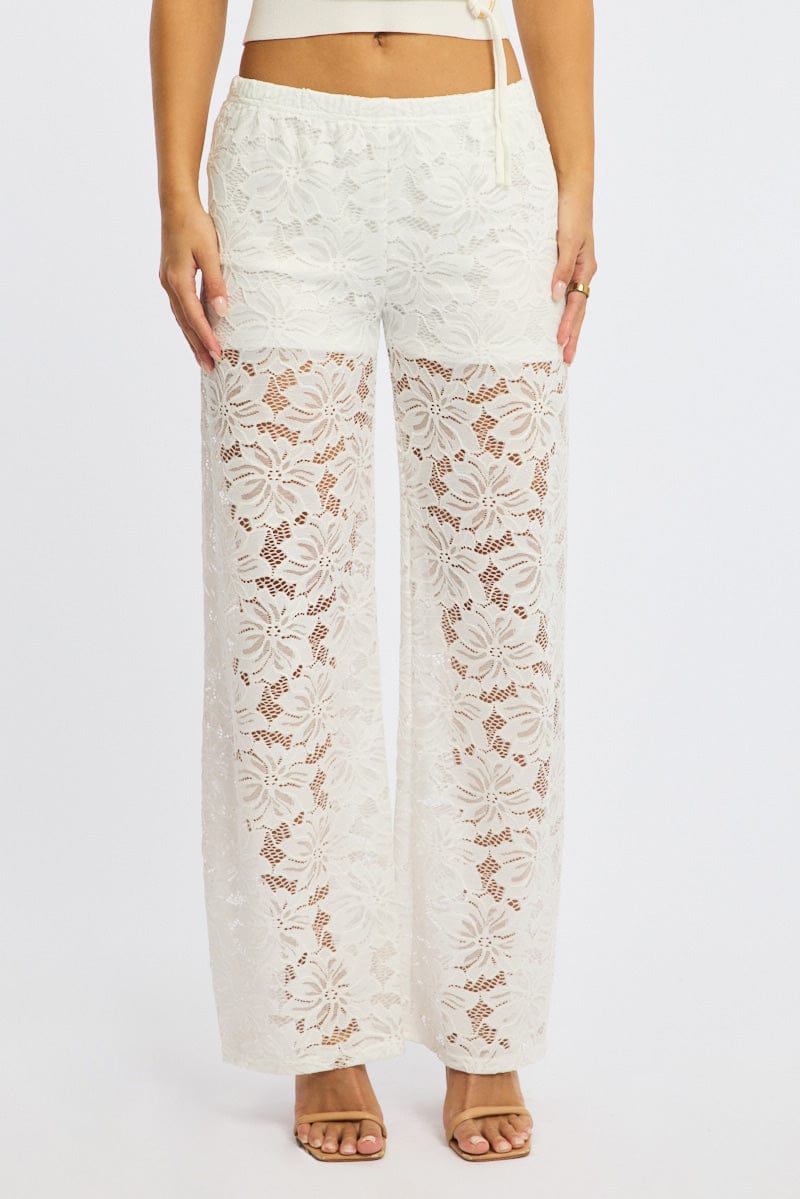 White Wide Leg Pants Lace for Ally Fashion