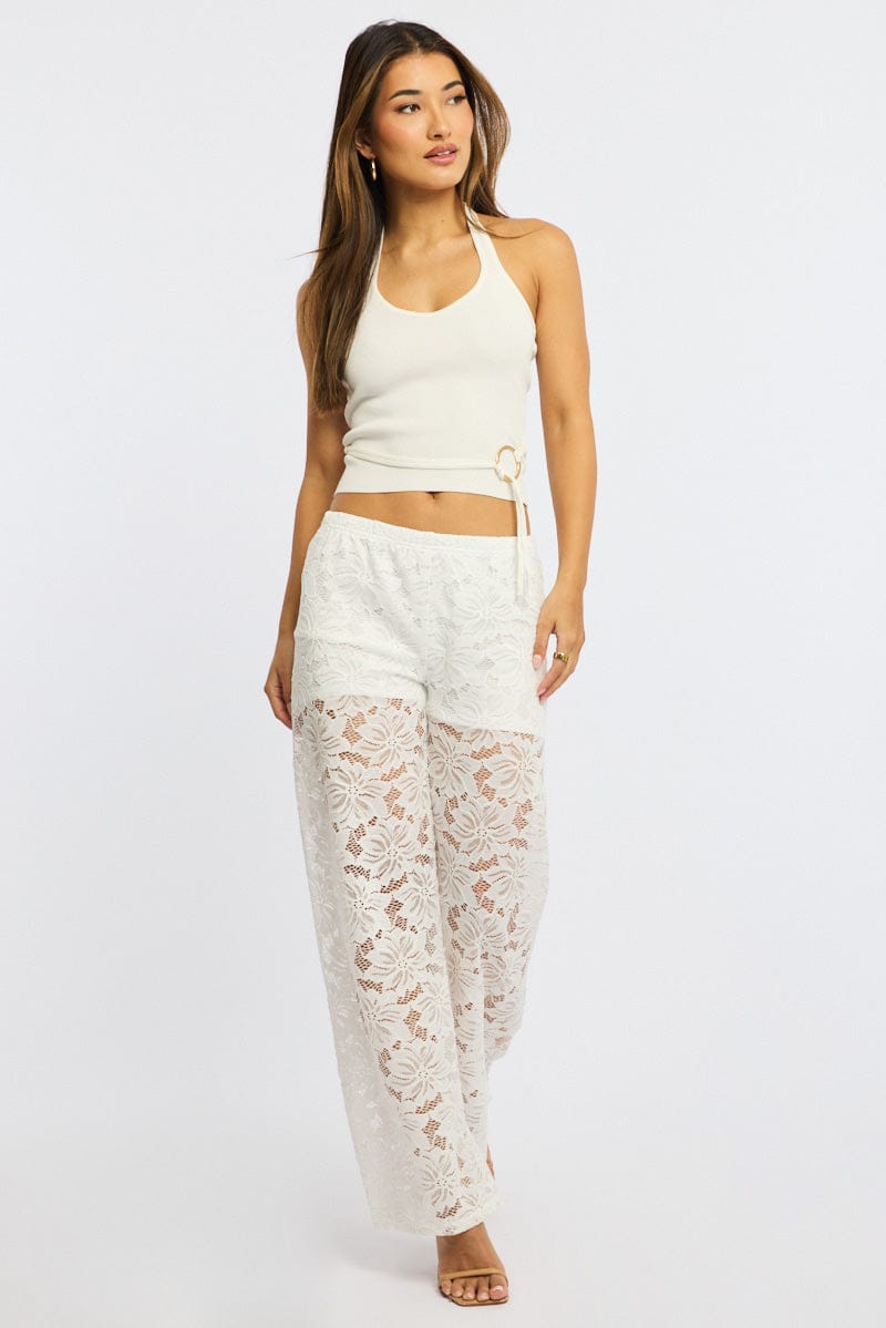 White Wide Leg Pants Lace for Ally Fashion