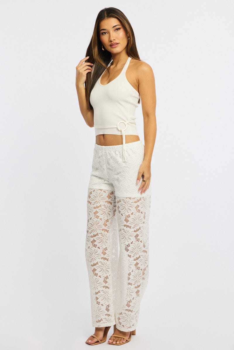 White Wide Leg Pants Lace for Ally Fashion