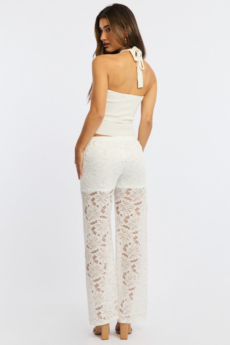 White Wide Leg Pants Lace for Ally Fashion