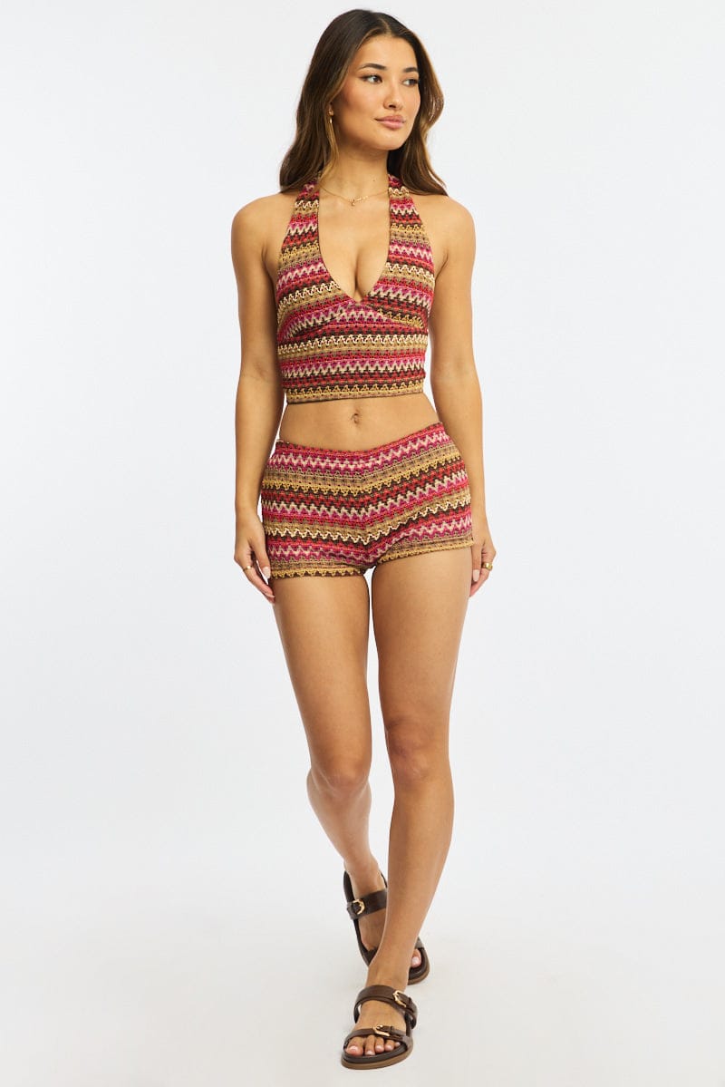 Multi Stripe Elastic Waist Shorts Mini for Ally Fashion