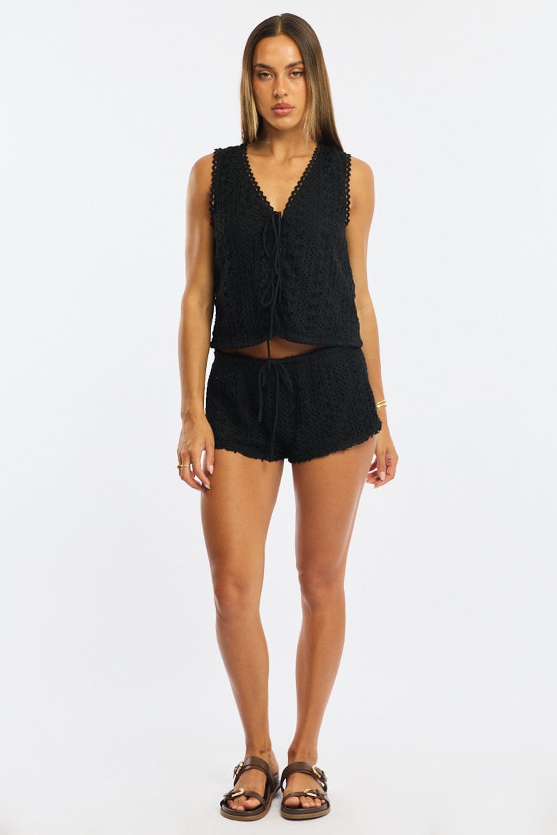 Black Crochet Shorts Low Rise for Ally Fashion