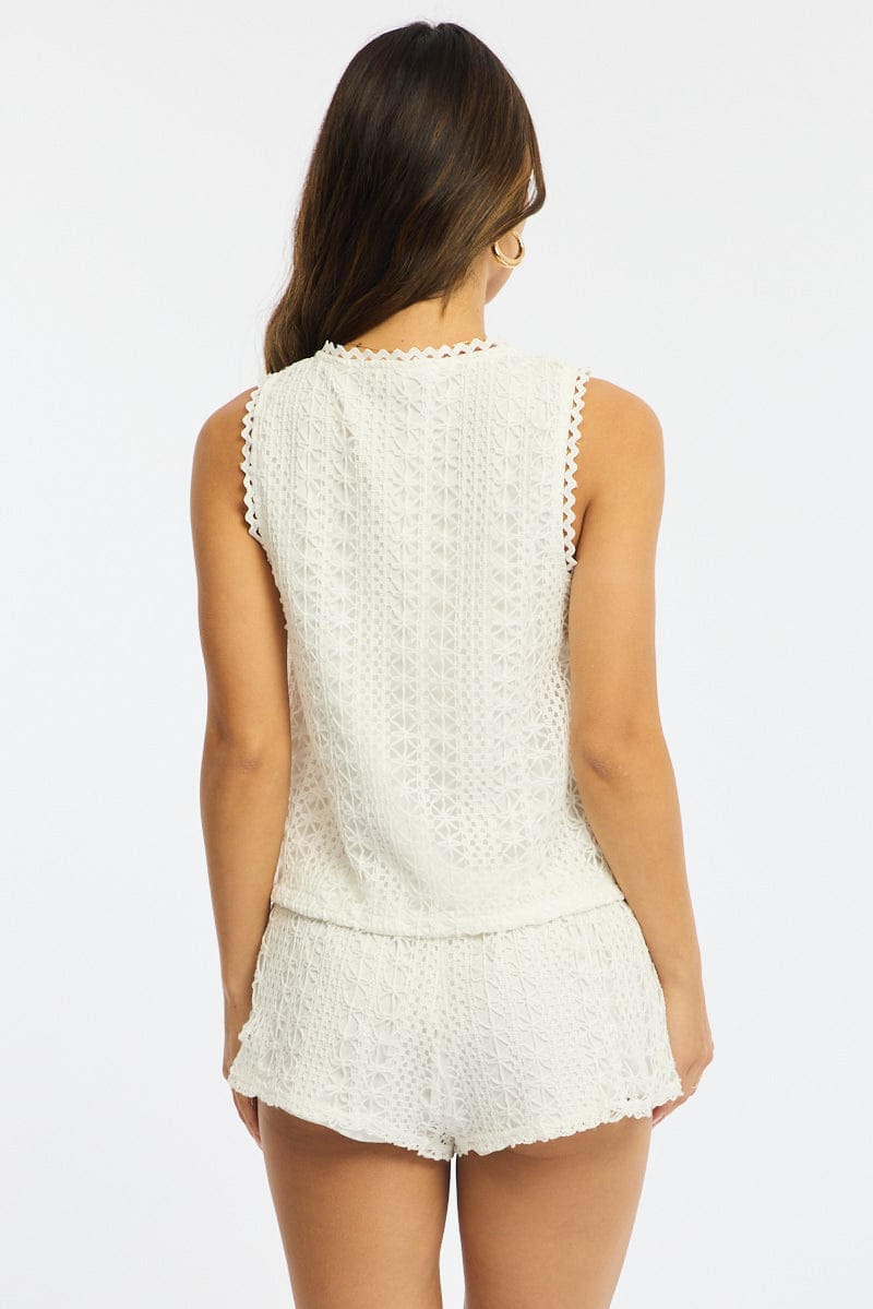 White Crochet Shorts Low Rise for Ally Fashion