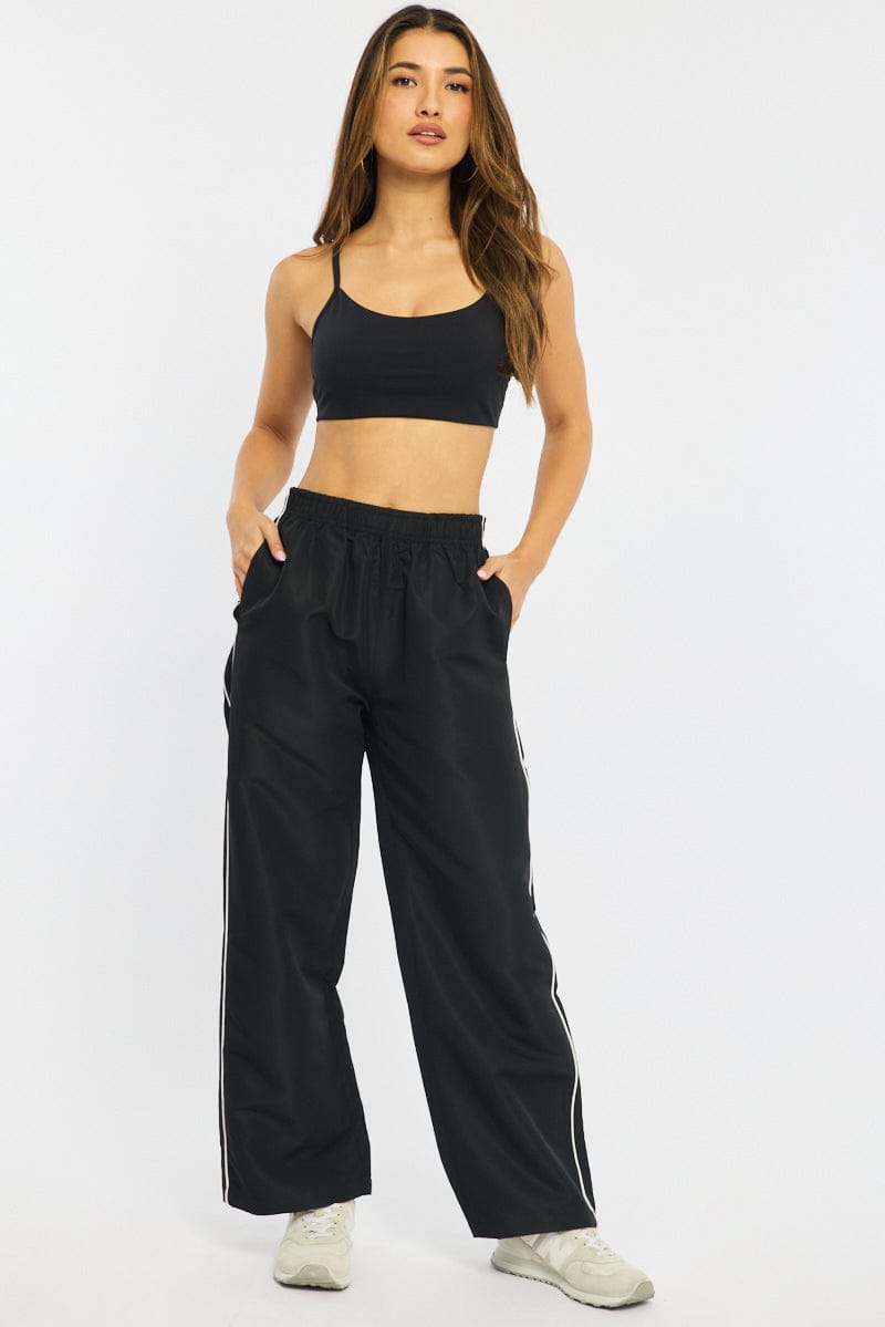 Black Track Pants Wide Leg for Ally Fashion