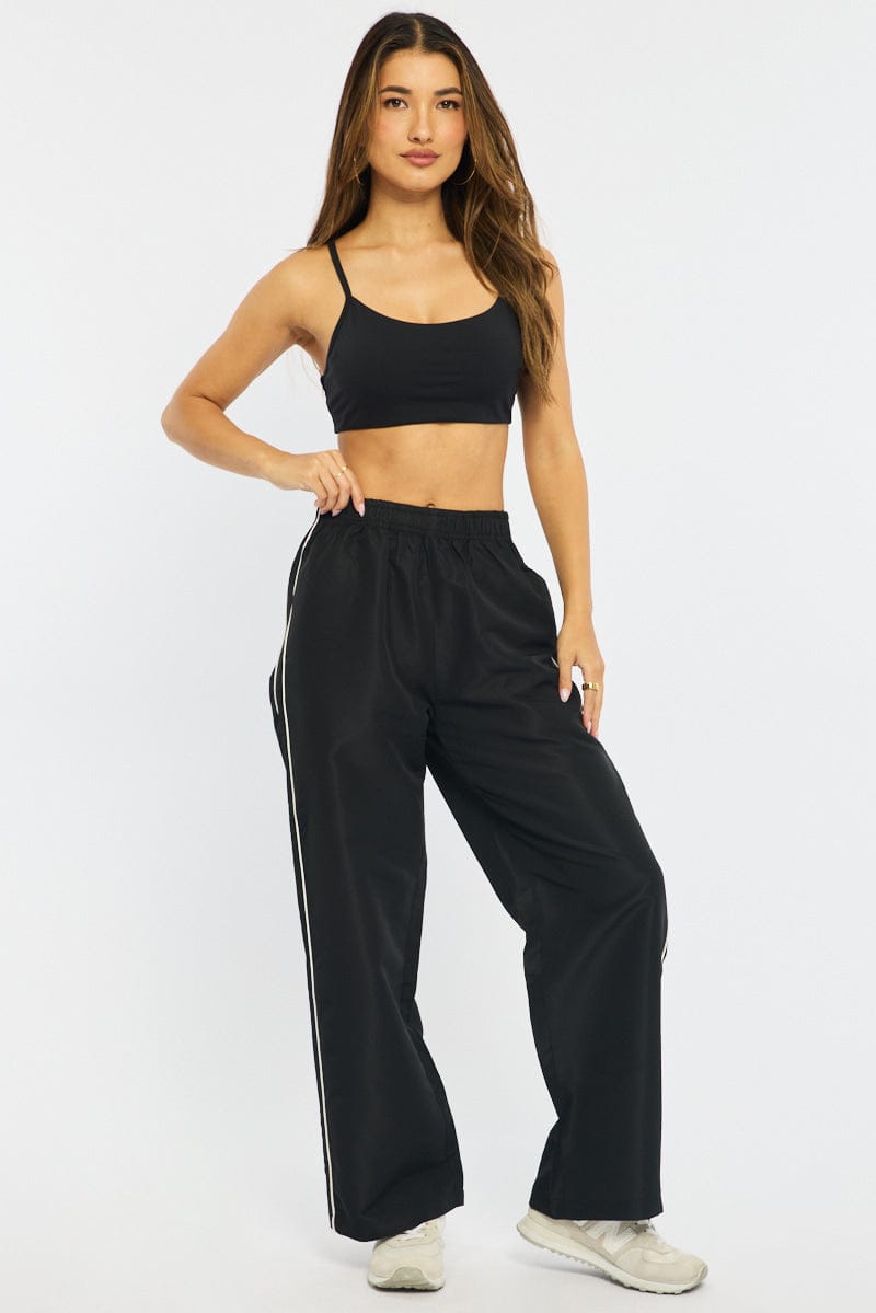 Black Track Pants Wide Leg for Ally Fashion