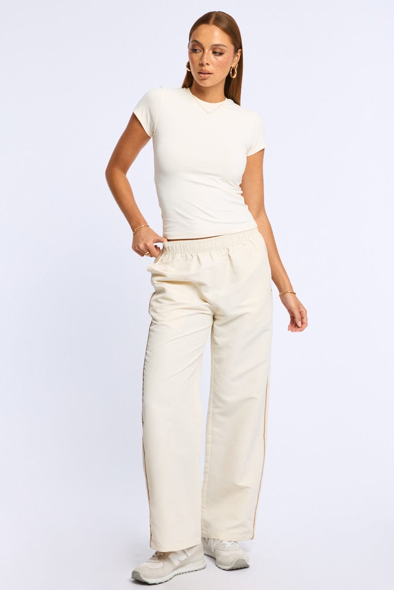 White Track Pants Wide Leg for Ally Fashion