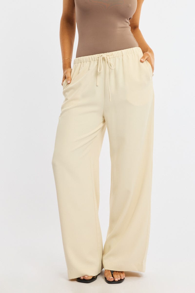 Beige Wide Leg Pants Elasticated Waist for Ally Fashion