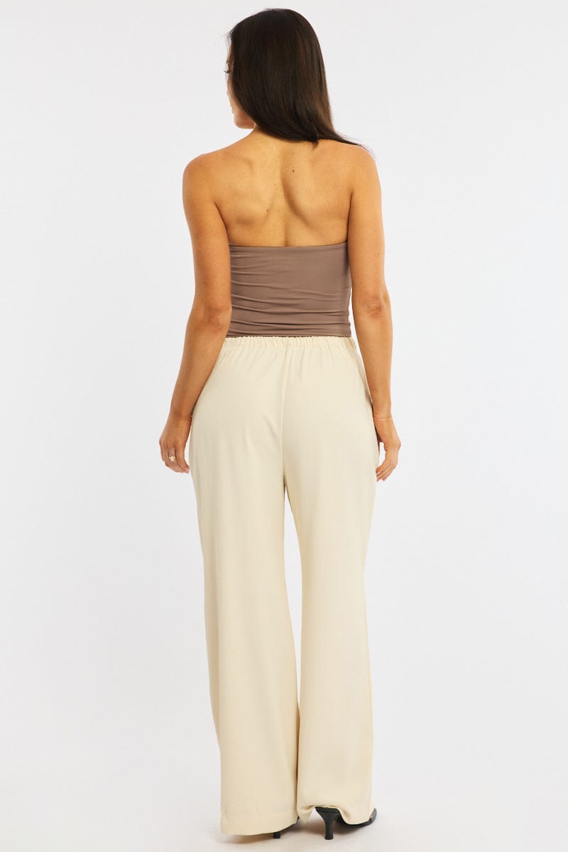 Beige Wide Leg Pants Elasticated Waist for Ally Fashion