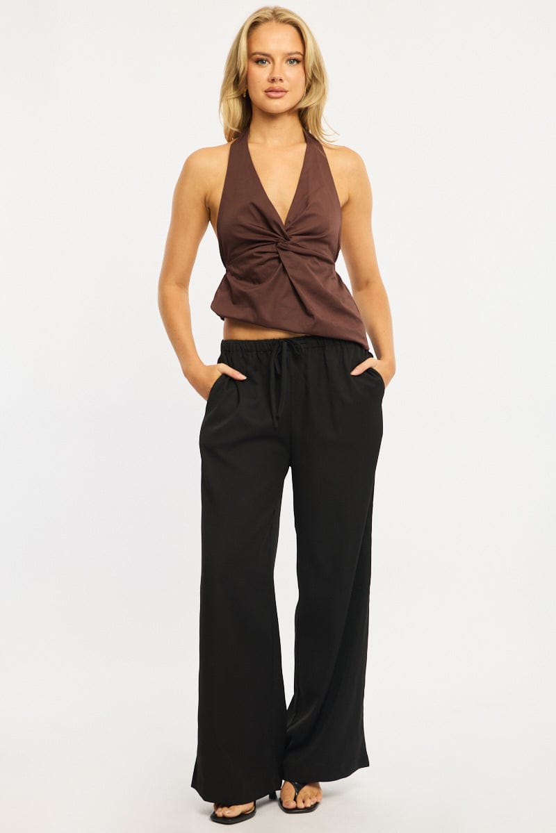 Black Wide Leg Pants Elasticated Waist for Ally Fashion