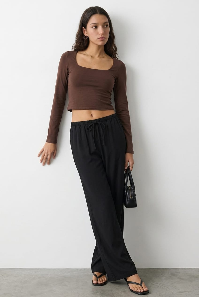 Black Wide-Leg Pants Elasticated-Waist from Ally Fashion
