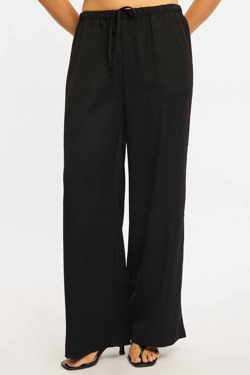Black Wide Leg Pants Elasticated Waist for Ally Fashion