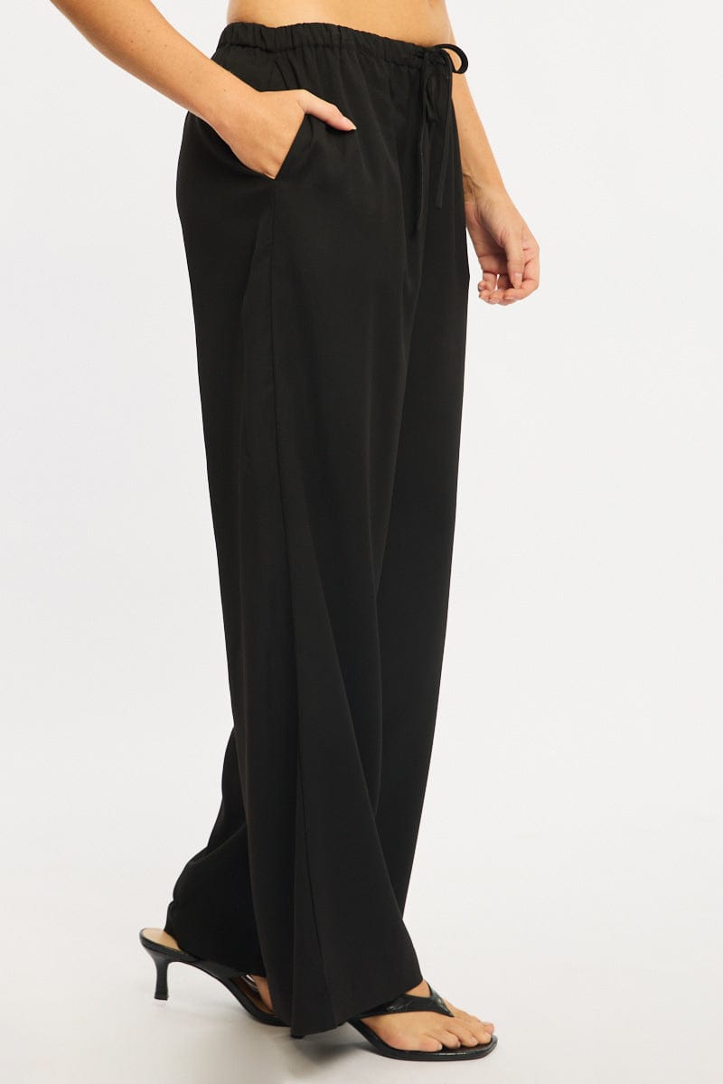 Black Wide Leg Pants Elasticated Waist for Ally Fashion