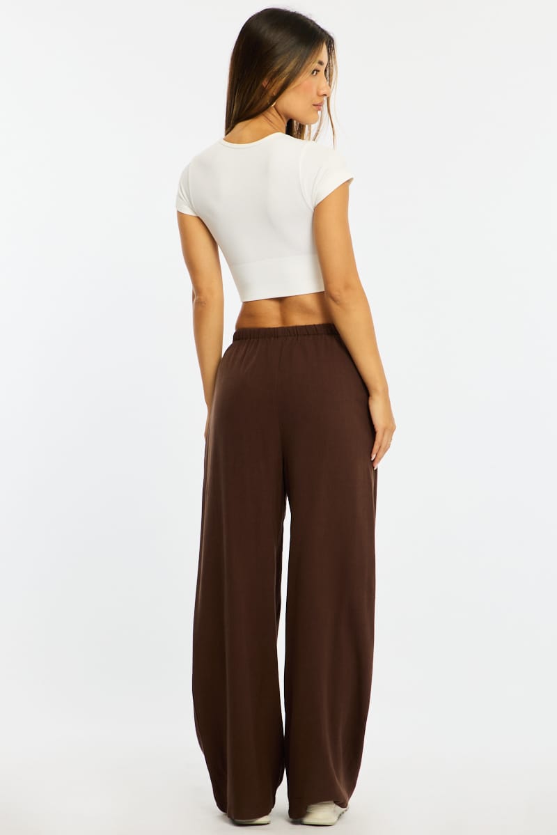 Brown Wide Leg Pants Linen Blend | Ally Fashion