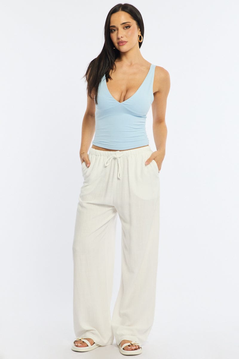 White Wide Leg Pants Linen Blend for Ally Fashion