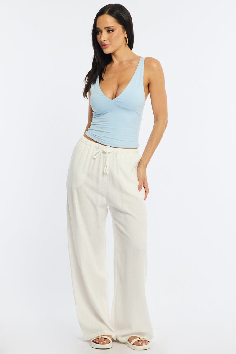 White Wide Leg Pants Linen Blend for Ally Fashion