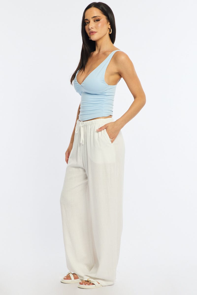 White Wide Leg Pants Linen Blend for Ally Fashion