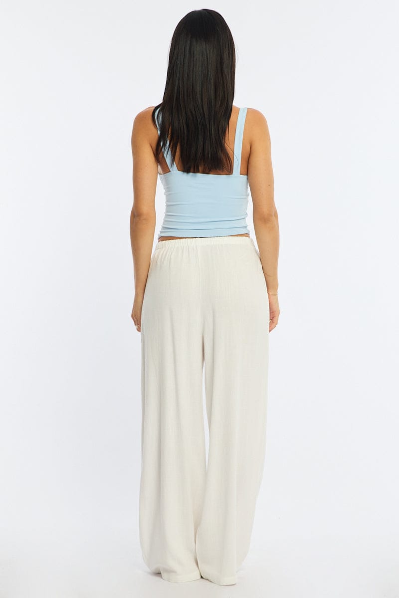 White Wide Leg Pants Linen Blend for Ally Fashion
