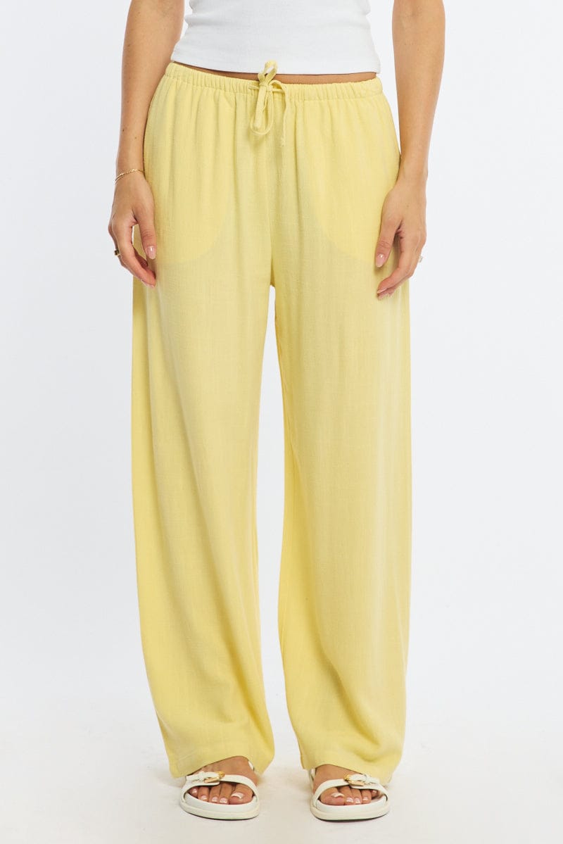 Yellow Wide Leg Pants Linen Blend Ally Fashion yellow-wide-leg-pants-linen-blend-ally-fashion
