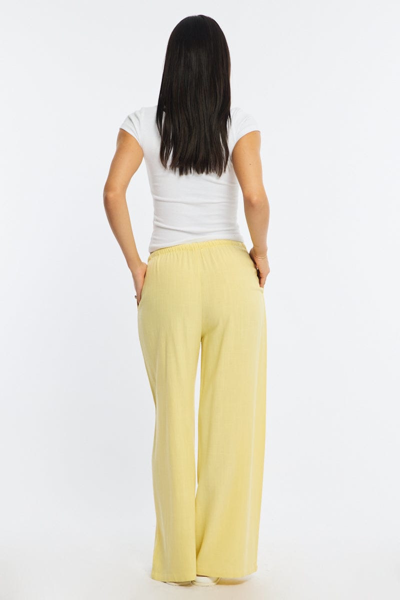 Yellow Wide Leg Pants Linen Blend for Ally Fashion