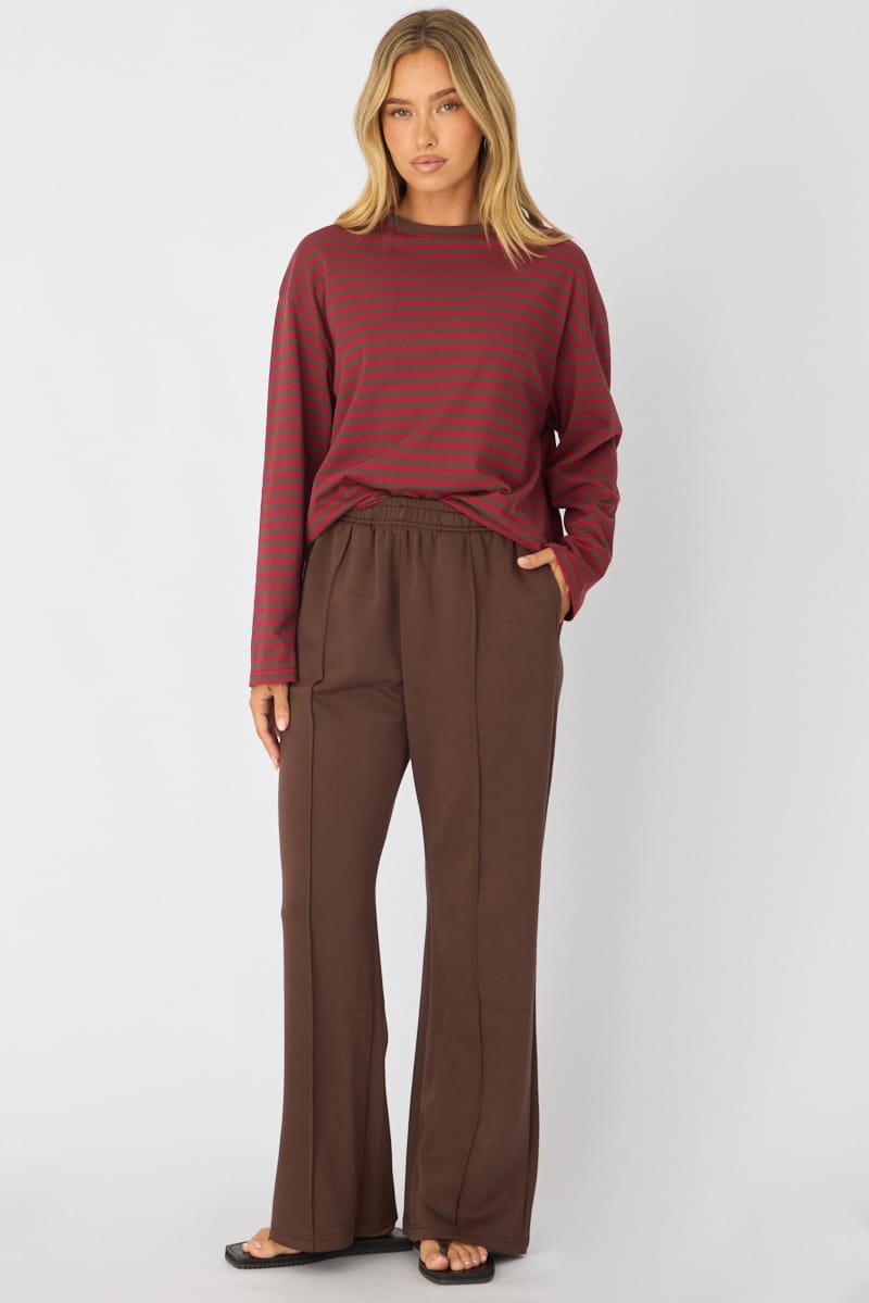 Brown Track Pants Wide Leg for Ally Fashion