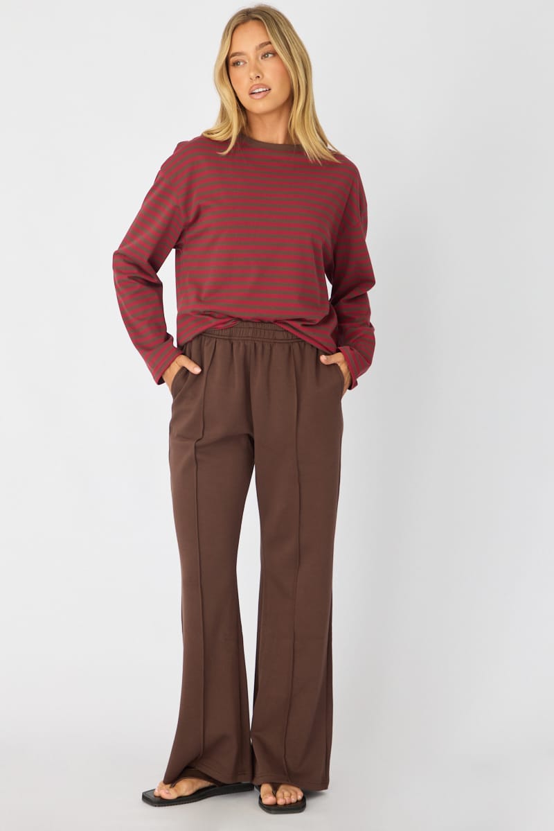 Brown Track Pants Wide Leg for Ally Fashion