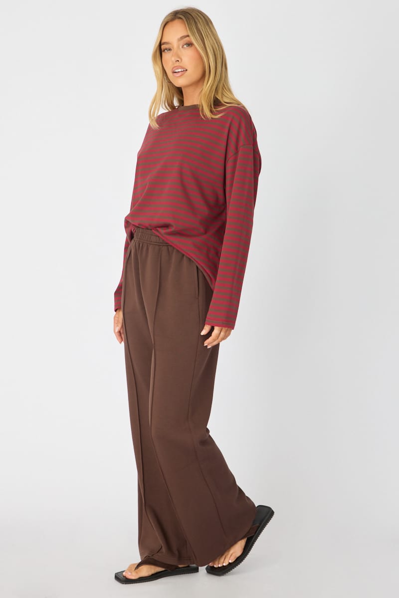 Brown Track Pants Wide Leg for Ally Fashion